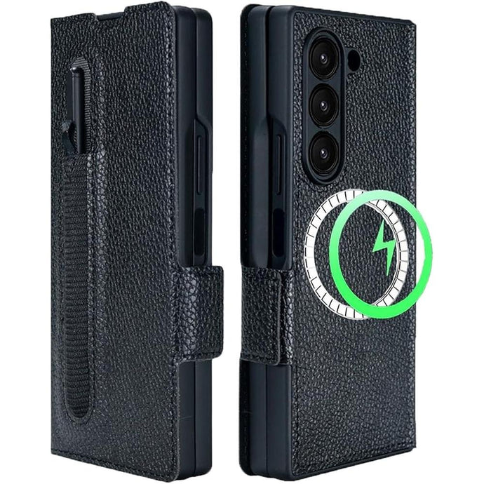 for Samsung Galaxy Z Fold 7 Wallet Case with S Pen Holder & Card Slots, Compatible with MagSafe, RFID Blocking, Magnetic Luxury Leather Slim Wallet Folio Phone Cover (Black)