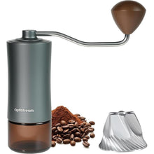 Load image into Gallery viewer, 6-Burr Manual Coffee Grinder – Easy-Use CNC420 High-Carbon Steel, Gray Aluminum Body &amp; Glass Jar, 25 g Capacity, Slim design for travel
