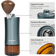 Load image into Gallery viewer, 6-Burr Manual Coffee Grinder – Easy-Use CNC420 High-Carbon Steel, Gray Aluminum Body &amp; Glass Jar, 25 g Capacity, Slim design for travel
