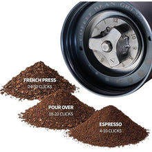 Load image into Gallery viewer, 6-Burr Manual Coffee Grinder – Easy-Use CNC420 High-Carbon Steel, Gray Aluminum Body &amp; Glass Jar, 25 g Capacity, Slim design for travel
