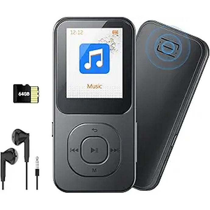 64GB MP3 Player with Bluetooth 5.3, Pecsu Music Player with Built-in HD Speaker, FM Radio, Voice Recorder, HiFi Sound, E-Book Function, Earphones Included