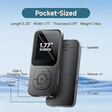 Load image into Gallery viewer, 64GB MP3 Player with Bluetooth 5.3, Pecsu Music Player with Built-in HD Speaker, FM Radio, Voice Recorder, HiFi Sound, E-Book Function, Earphones Included

