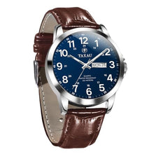 Load image into Gallery viewer, Taxau Leather Watches for Men Brown Wrist Watch Mens Luxury Silver Watch for Men Leather Strap Waterproof Mens Analog Dress Watches Business Classic Large Blue Face with Day and Date
