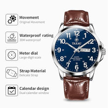Load image into Gallery viewer, Taxau Leather Watches for Men Brown Wrist Watch Mens Luxury Silver Watch for Men Leather Strap Waterproof Mens Analog Dress Watches Business Classic Large Blue Face with Day and Date
