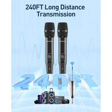 Load image into Gallery viewer, Wireless Microphones,Metal Microphone with Dual Professional UHF Cordless Dynamic System,Rechargeable Microphone Receiver for Karaoke Singing, Wedding,Party, DJ, Speech, Church, Class Use,240ft
