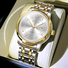Load image into Gallery viewer, Taxau Mens Watches Luxury Stainless Steel Silver Gold Band Two Tone Watches for Men Analog Waterproof Quartz Business Classic Minimalist Watch Casual Dress Men s Watch with Day Date Big Face
