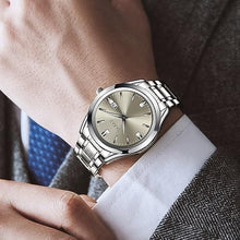 Load image into Gallery viewer, Taxau Men s Wrist Watches Waterproof Dress Watch for Men Analog Silver Watch Stainless Steel Band Grey Face Luxury Big Dail Large Wrist Watch for Gentlemen Luminous Hands Relojes Hombres
