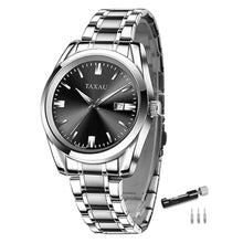 Load image into Gallery viewer, Taxau Mens Silver Watch Dress Watches for Men Black Face Mens Watch with Date Luxury Analog Quartz Stainless Steel Waterproof Man Watch Classic Elegant Simple Relojes para Hombres
