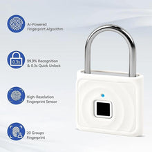 Load image into Gallery viewer, UMIKSMART Smart Fingerprint Padlock, Keyless Biometric Lock with USB Rechargeable Battery, Waterproof for Locker, Backpack, Suitcase, Gate, Toolbox, Outdoor Use, White Wave
