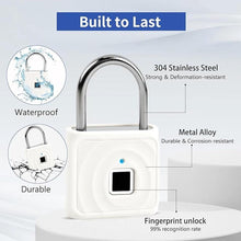 Load image into Gallery viewer, UMIKSMART Smart Fingerprint Padlock, Keyless Biometric Lock with USB Rechargeable Battery, Waterproof for Locker, Backpack, Suitcase, Gate, Toolbox, Outdoor Use, White Wave
