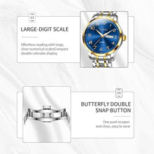 Load image into Gallery viewer, Taxau Stainless Steel Band Men s Wrist Watches with Day Date Waterproof Blue Large Face Quartz Gold Watch Arabic Numerals Dress Analog Classic Reloj De Hombre

