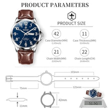 Load image into Gallery viewer, Taxau Waterproof Classic Blue Watch The Leather is Brown Mens Watches Large Dial Arabic Numerals Vintage Reloj De Hombre
