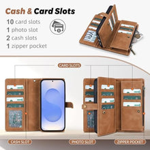 Load image into Gallery viewer, TwoHead for Samsung Galaxy S25 Wallet Case with Card Holder, Detachable Magnetic Phone Case for S25,PU Leather All-Round Protective Phone Case Wallet with Wrist Strap(6.2 in,Brown)
