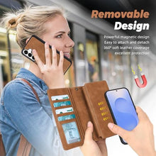 Load image into Gallery viewer, TwoHead for Samsung Galaxy S25 Wallet Case with Card Holder, Detachable Magnetic Phone Case for S25,PU Leather All-Round Protective Phone Case Wallet with Wrist Strap(6.2 in,Brown)
