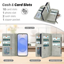 Load image into Gallery viewer, TwoHead for Samsung Galaxy S25 Wallet Case with Card Holder, Detachable Magnetic Phone Case for S25,PU Leather All-Round Protective Phone Case Wallet with Wrist Strap(6.2 in,Gray)

