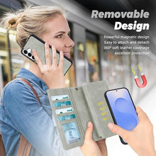 Load image into Gallery viewer, TwoHead for Samsung Galaxy S25 Wallet Case with Card Holder, Detachable Magnetic Phone Case for S25,PU Leather All-Round Protective Phone Case Wallet with Wrist Strap(6.2 in,Gray)

