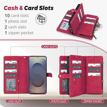 Load image into Gallery viewer, TwoHead for Samsung Galaxy S25 Ultra Wallet Case with Card Holder, Detachable Magnetic Phone Case for S25 Ultra,PU Leather All-Round Protective Phone Case Wallet with Wrist Strap(6.9 in,Wine Red)
