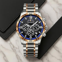 Load image into Gallery viewer, Heyssen Watches for Men Stainless Steel Dress Watch for Mens Quartz Analog Wrist Luxury Black Metal Tone Blue Dial Big Classic Diver Waterproof Chronograph Black Face Business Man Gift
