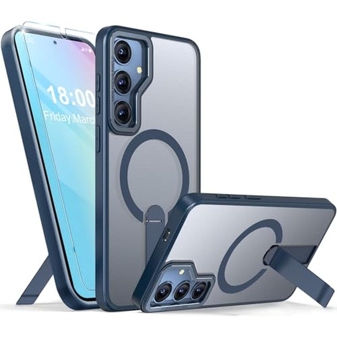 for Samsung Galaxy S25 S24 Case with Screen Protector Compatible with MagSafe Slim Translucent Matte Military Grade Drop Protective Shockproof Cover for Samsung S25 S24 Kickstand Phone Case (Blue)