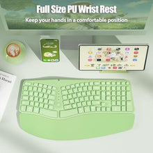 Load image into Gallery viewer, TISHLED Bow Split Ergonomic Keyboard Wireless with Cushioned Wrist &amp; Palm Rest, Wireless 2.4G/Bluetooth/Wired USB-C, Comfortable Natural Typing, Compatible with Windows/Mac/PC/Laptop, Matcha Green
