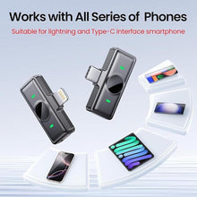 Load image into Gallery viewer, 2pcs Mini Microphone Wireless Lavalier Microphones for iPhone 14/15/16,Android Video Recording,Lapel Microphone for USB-C,TikTok,Live Streaming,Interviews
