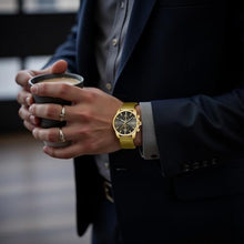Load image into Gallery viewer, CalmTick Professional Japanese VD51 Movement Men s Business Watch - 3 Year Battery Life, Luminous Hands, Date Display Chronograph - Stainless Steel Strap (Gold-Black)
