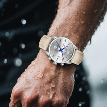 Load image into Gallery viewer, CalmTick Professional Japanese VD51 Movement Men s Business Watch - 3 Year Battery Life, Luminous Hands, Date Display Chronograph - Genuine Leather Strap (Silver-Blue-Leather Band)
