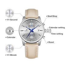 Load image into Gallery viewer, CalmTick Professional Japanese VD51 Movement Men s Business Watch - 3 Year Battery Life, Luminous Hands, Date Display Chronograph - Genuine Leather Strap (Silver-Blue-Leather Band)
