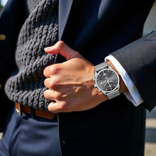 Load image into Gallery viewer, CalmTick Professional Japanese VD51 Movement Men s Business Watch - 3 Year Battery Life, Luminous Hands, Date Display Chronograph - Stainless Steel Strap (Silver-Black)
