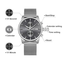 Load image into Gallery viewer, CalmTick Professional Japanese VD51 Movement Men s Business Watch - 3 Year Battery Life, Luminous Hands, Date Display Chronograph - Stainless Steel Strap (Silver-Black)
