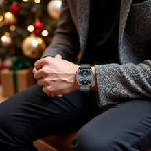 Load image into Gallery viewer, CalmTick Professional Japanese VD51 Movement Men s Business Watch - 3 Year Battery Life, Luminous Hands, Date Display Chronograph - Stainless Steel Strap (Black-Lake Blue)
