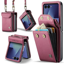 Load image into Gallery viewer, Konstreet for Samsung Galaxy Z Flip 7 Case Crossbody Retro PU Leather Flip Case with Magnetic Closure and Card Holder Strap Wristlet for Men Women (Red)
