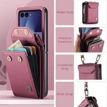 Load image into Gallery viewer, Konstreet for Samsung Galaxy Z Flip 7 Case Crossbody Retro PU Leather Flip Case with Magnetic Closure and Card Holder Strap Wristlet for Men Women (Red)
