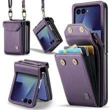 Load image into Gallery viewer, Konstreet for Samsung Galaxy Z Flip 7 Case Crossbody Retro PU Leather Flip Case with Magnetic Closure and Card Holder Strap Wristlet for Men Women (Purple)
