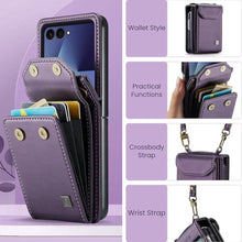 Load image into Gallery viewer, Konstreet for Samsung Galaxy Z Flip 7 Case Crossbody Retro PU Leather Flip Case with Magnetic Closure and Card Holder Strap Wristlet for Men Women (Purple)
