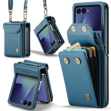 Load image into Gallery viewer, Konstreet for Samsung Galaxy Z Flip 7 Case Crossbody Retro PU Leather Flip Case with Magnetic Closure and Card Holder Strap Wristlet for Men Women (Dark Blue)
