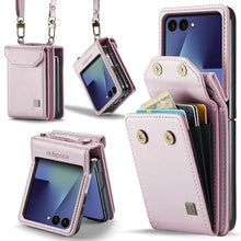 Load image into Gallery viewer, Konstreet for Samsung Galaxy Z Flip 7 Case Crossbody Retro PU Leather Flip Case with Magnetic Closure and Card Holder Strap Wristlet for Men Women (Pink)
