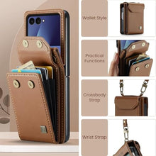 Load image into Gallery viewer, Konstreet for Samsung Galaxy Z Flip 7 Case Crossbody Retro PU Leather Flip Case with Magnetic Closure and Card Holder Strap Wristlet for Men Women (Brown)
