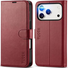 Load image into Gallery viewer, TUCCH Case Wallet for iPhone 17 Pro (6.3") 2025, Stand | RFID Blocking | 4 Card Holders | TPU Shockproof Inner Shell | PU Leather | Magnetic Closure Folio Protective Cover | Dark Red
