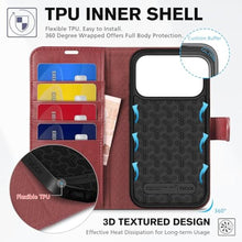 Load image into Gallery viewer, TUCCH Case Wallet for iPhone 17 Pro (6.3") 2025, Stand | RFID Blocking | 4 Card Holders | TPU Shockproof Inner Shell | PU Leather | Magnetic Closure Folio Protective Cover | Dark Red
