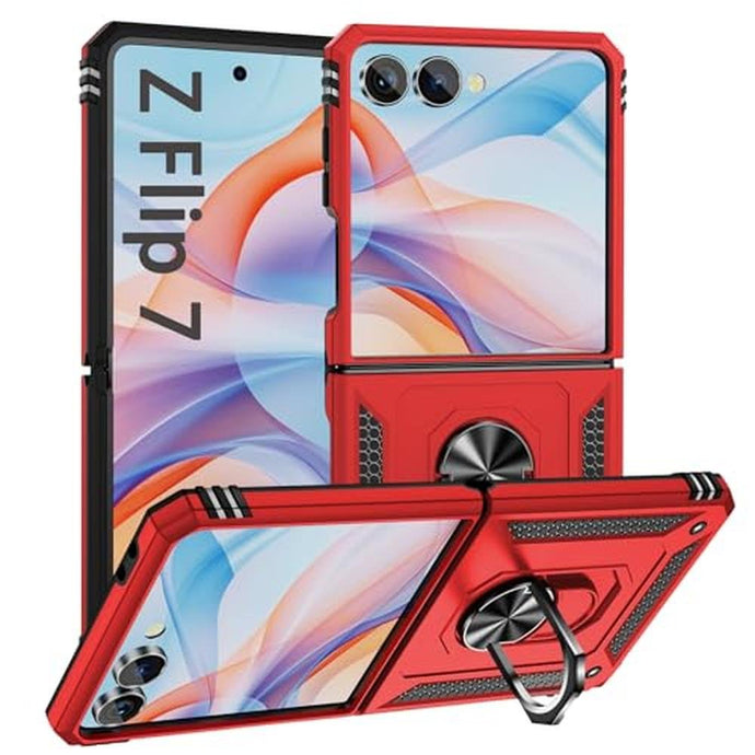 Korecase Case for Z Flip7 Phone Case Galaxy Zflip7 Phone Case with 360 Rotate Ring Kickstand Heavy Duty Protective Cover for Samsung Z Flip 7 Case Red