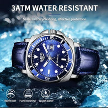 Load image into Gallery viewer, SACOSDING Quartz Watches for Men,Stainless Steel Waterproof Analog Watch,Luxury Big Face Comfortable Leather Strap Mens Watches,Date Luminous Business Dress Watch for Men(Silver Blue)
