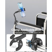 Load image into Gallery viewer, Gooseneck Phone Mount for Wheelchair [Metal Wider Clamp] for Boat, Spin bike, Golf Cart, Mic Stand, Handlebar Clip Cell Phone Holder, for iPhone 17 Air Pro Max/16/15/14/13/12, More 4-7" Smartphones
