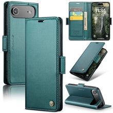 Load image into Gallery viewer, Rerzoiro for iPhone Air Case, Premium PU Leather Wallet Case Flip Cover with [RFID Blocking][Card Holder][Stand Function] Shockproof Protective for iPhone 17 Air, Blue-Green
