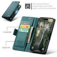 Load image into Gallery viewer, Rerzoiro for iPhone Air Case, Premium PU Leather Wallet Case Flip Cover with [RFID Blocking][Card Holder][Stand Function] Shockproof Protective for iPhone 17 Air, Blue-Green
