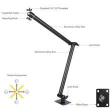 Load image into Gallery viewer, Mippko Articulating Camera Wall Mount with 1/4"-20 Threaded Compatible with DSLR/Security/Webcam/Action/LED Light/CCTV POV Camcorder Cameras,Adjustable Aluminium Alloy Arm Metal Base
