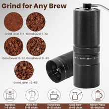 Load image into Gallery viewer, Manual Coffee Grinder with 60 Adjustable Settings, Portable Hand Coffee Bean Mill with 28g Capacity, Stainless Steel Conical Burr Coffee Bean Grinder for French Press, Pour Ove,Gifts for Coffee Lovers
