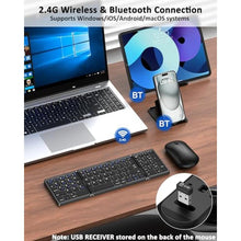 Load image into Gallery viewer, Foldable Keyboard and Mouse, Folding Wireless Keyboard Mouse Combo with Portable Case, Rechargeable 2.4G Wireless+Bluetooth Multi-Device Combo for Windows, iOS, Android, macOS PC/Laptop/Tablet

