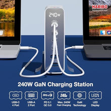 Load image into Gallery viewer, Haribo 240W GaN Charging Station, 6-Port USB-C &amp; USB-A Charger, PD 3.1 (140W) &amp; QC 5.0, Compatible with MacBook, iPhone, Galaxy, Pixel, iPad, Tablets
