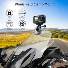 Load image into Gallery viewer, Motorcycle Windshield Clip Action Camera Mount, Aluminum Alloy Motorbike Windscreen Clamp Mount Compatible for GoPro Hero 13/12/11/10/9 DJI Osmo Action 5 Pro/4/3 Insta360 X5/X4/X3/X2
